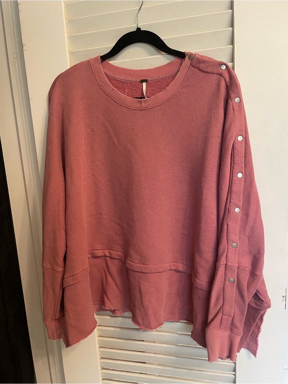 Free People Button-Trim Pullover Sweatshirt - Dusty Rose Pink